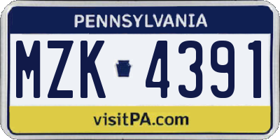 PA license plate MZK4391