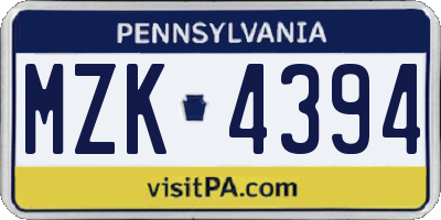 PA license plate MZK4394