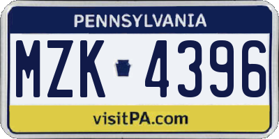 PA license plate MZK4396