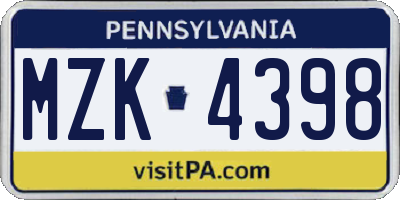 PA license plate MZK4398