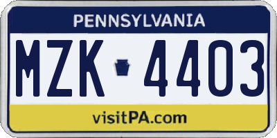 PA license plate MZK4403