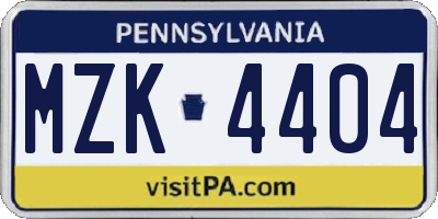 PA license plate MZK4404