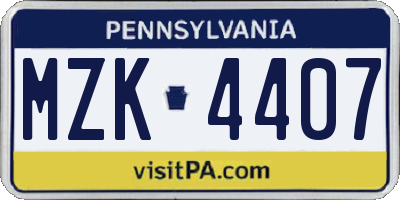 PA license plate MZK4407