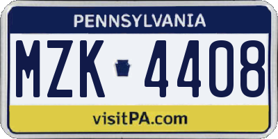 PA license plate MZK4408