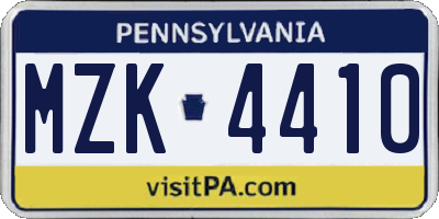 PA license plate MZK4410