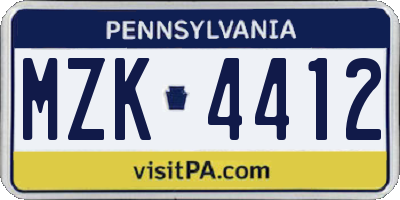 PA license plate MZK4412
