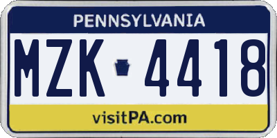 PA license plate MZK4418
