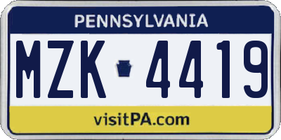 PA license plate MZK4419