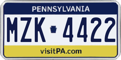 PA license plate MZK4422