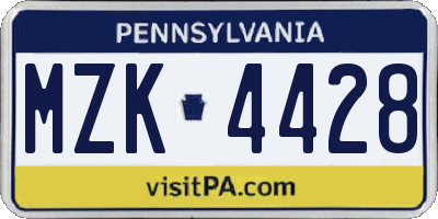 PA license plate MZK4428