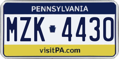 PA license plate MZK4430