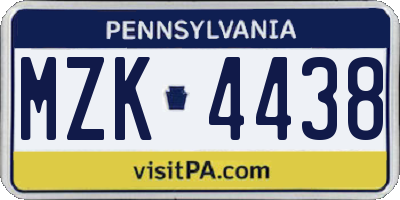 PA license plate MZK4438