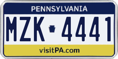 PA license plate MZK4441