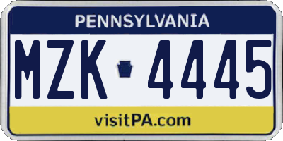 PA license plate MZK4445