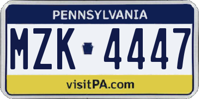 PA license plate MZK4447