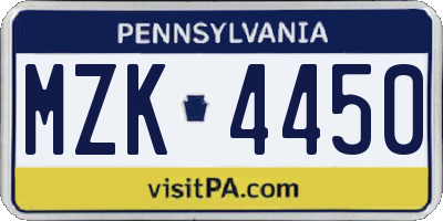 PA license plate MZK4450
