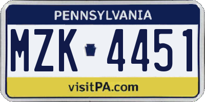 PA license plate MZK4451