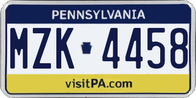 PA license plate MZK4458