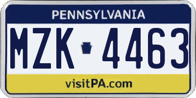PA license plate MZK4463