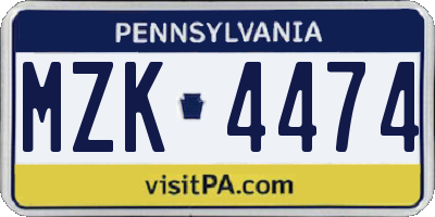 PA license plate MZK4474