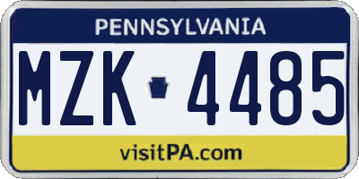 PA license plate MZK4485