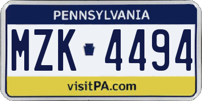 PA license plate MZK4494