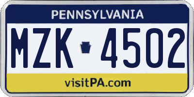 PA license plate MZK4502