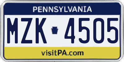PA license plate MZK4505