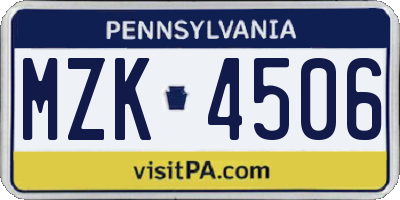 PA license plate MZK4506