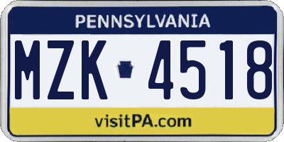 PA license plate MZK4518
