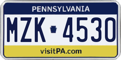 PA license plate MZK4530