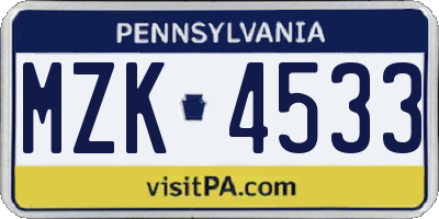 PA license plate MZK4533