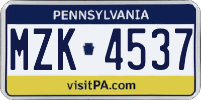 PA license plate MZK4537