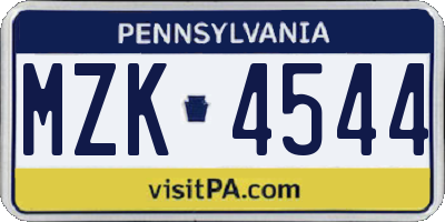 PA license plate MZK4544