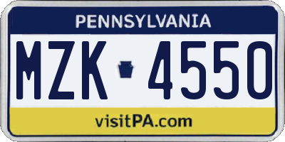 PA license plate MZK4550