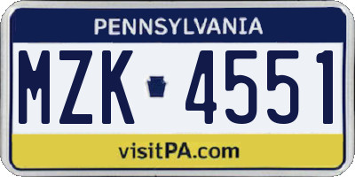 PA license plate MZK4551