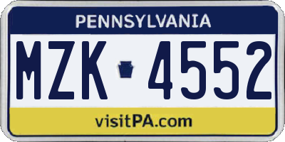 PA license plate MZK4552