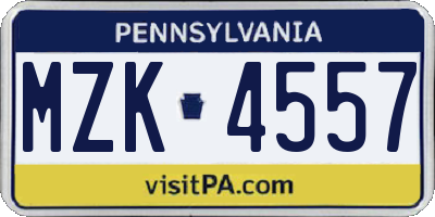PA license plate MZK4557