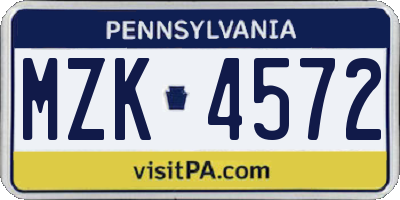 PA license plate MZK4572