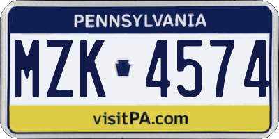 PA license plate MZK4574