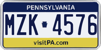 PA license plate MZK4576