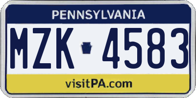 PA license plate MZK4583