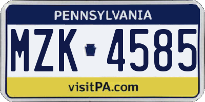 PA license plate MZK4585
