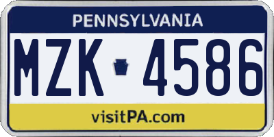 PA license plate MZK4586