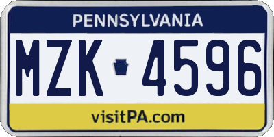 PA license plate MZK4596