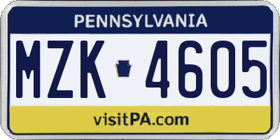PA license plate MZK4605