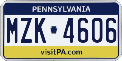 PA license plate MZK4606