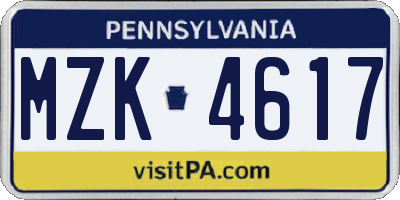 PA license plate MZK4617