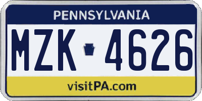 PA license plate MZK4626