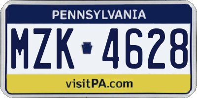 PA license plate MZK4628